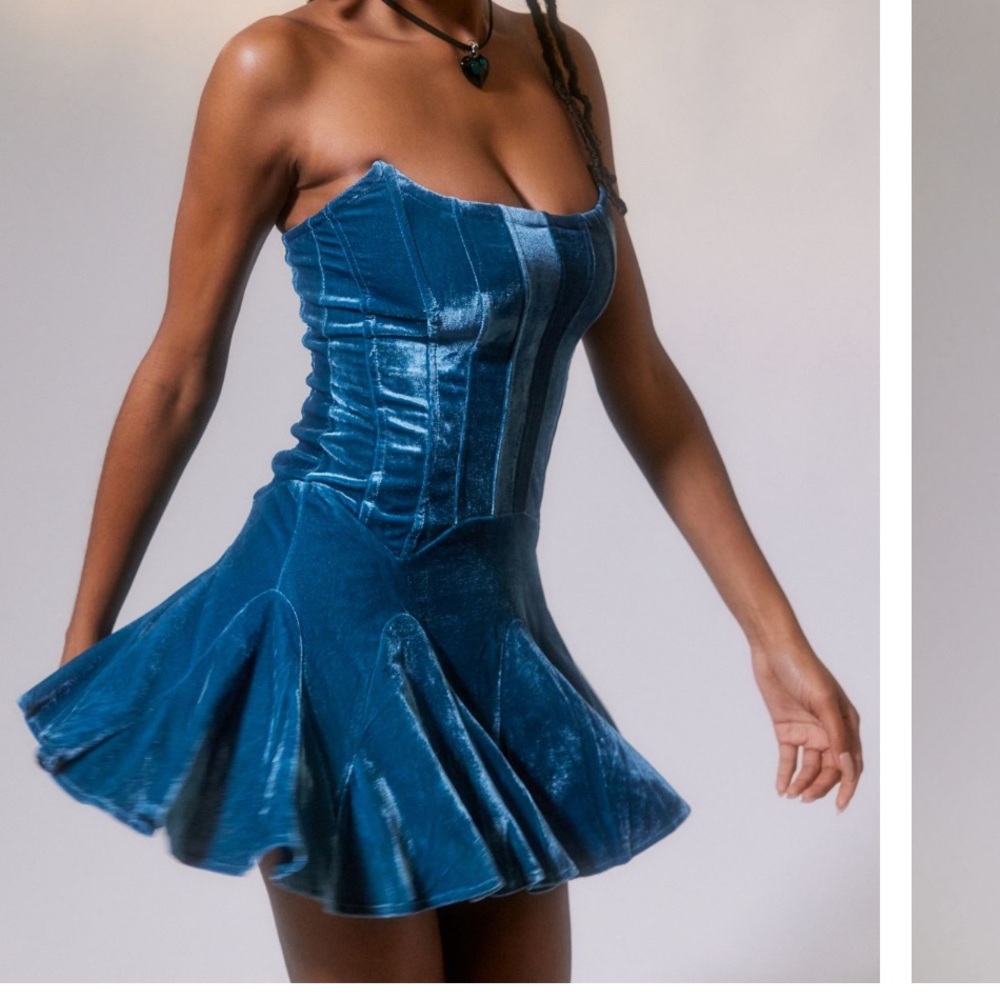 Urban outfitters  Antoinnette velvet bustier mini dress blue green turquoise